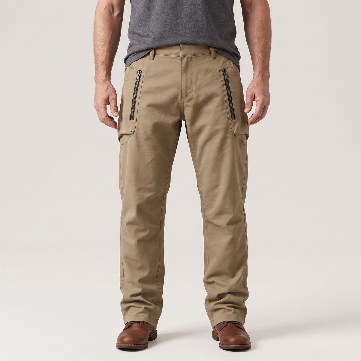 Men’s Straight Leg Tactical Trousers with Zip Pockets