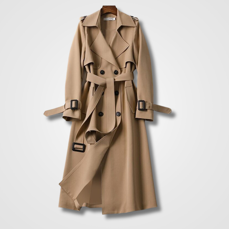Women’s Classic Belted Trench Coat with Buckle Cuffs