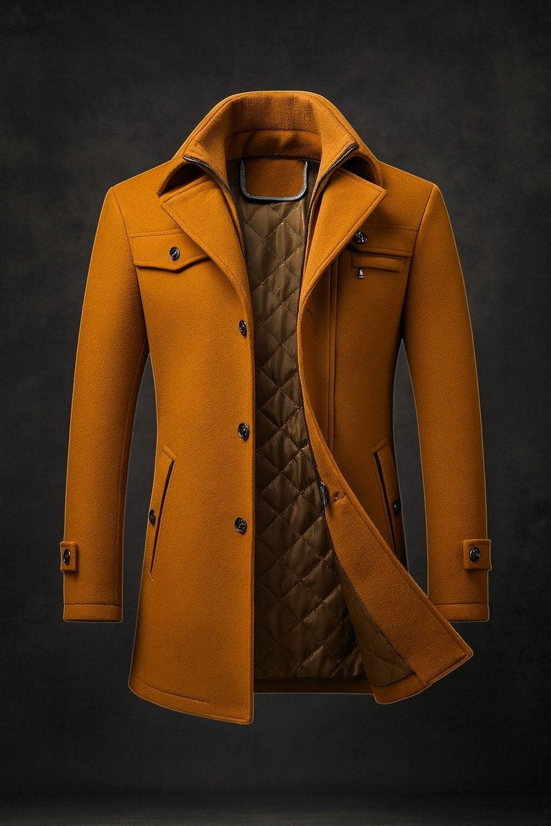 Men's Double Collar Quilted Lined Tailored Overcoat