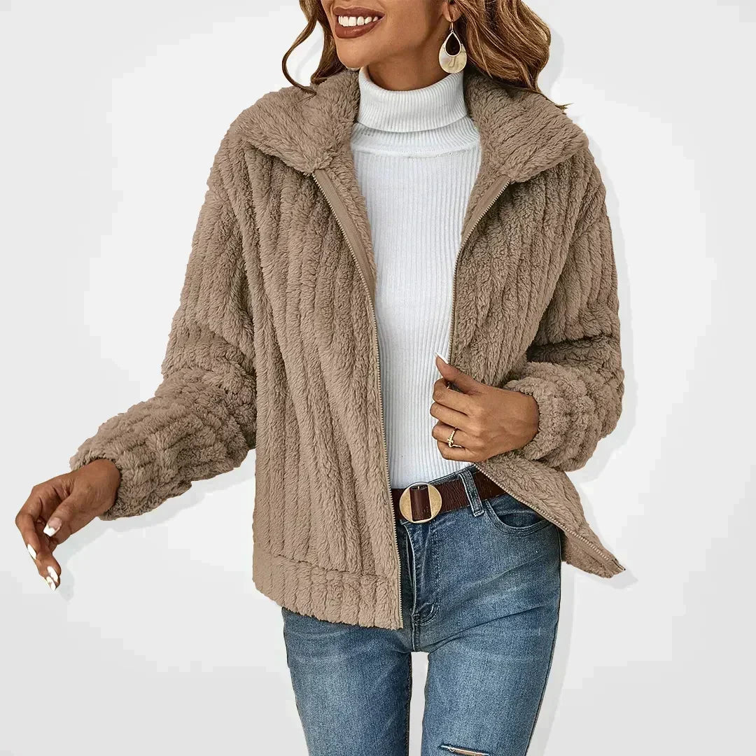 Women’s Ribbed Plush Fleece Zip Jacket