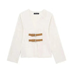 Women's Textured Buckle Front Cropped Jacket