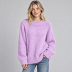 Women's Oversized Fluffy Knit Raglan Crew Neck Sweater