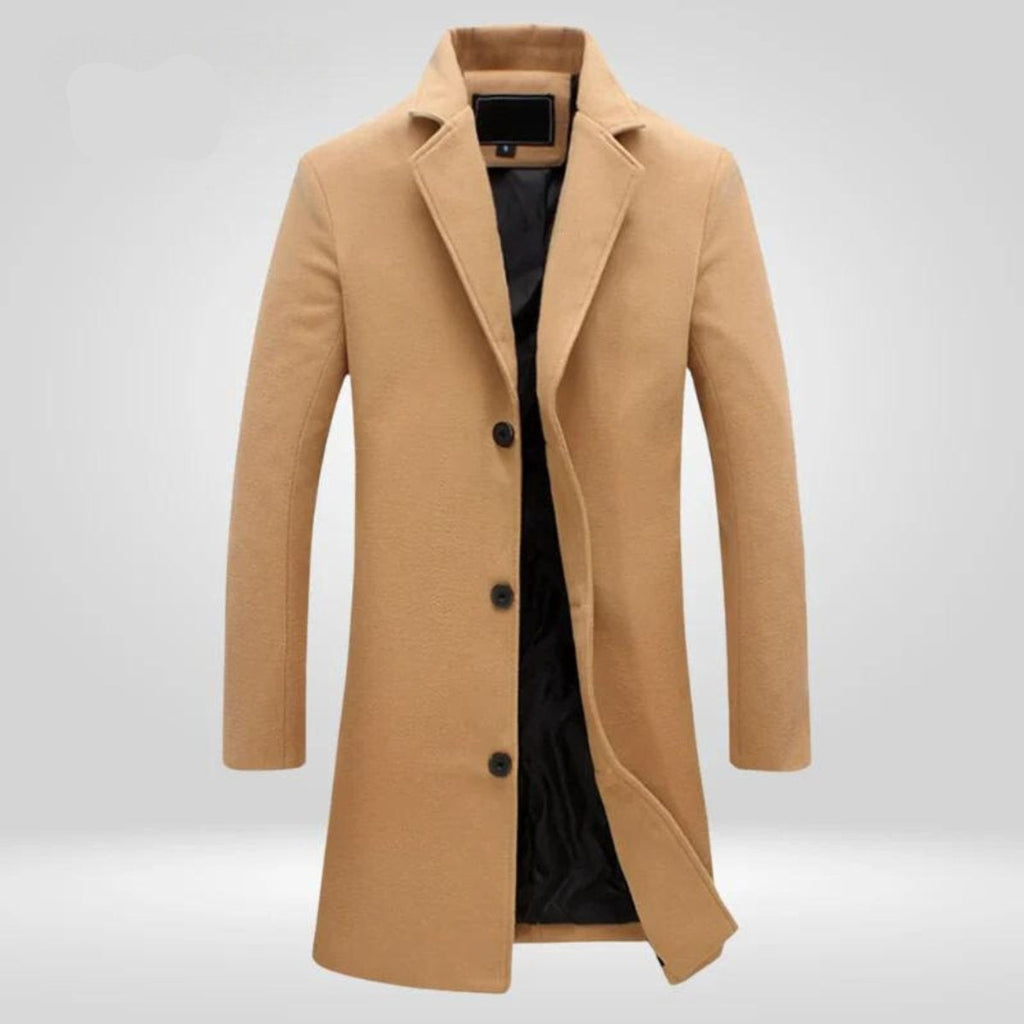 Men’s Longline Notch Lapel Single-Breasted Overcoat