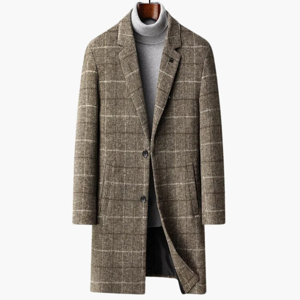 Men’s Windowpane Check Longline Overcoat