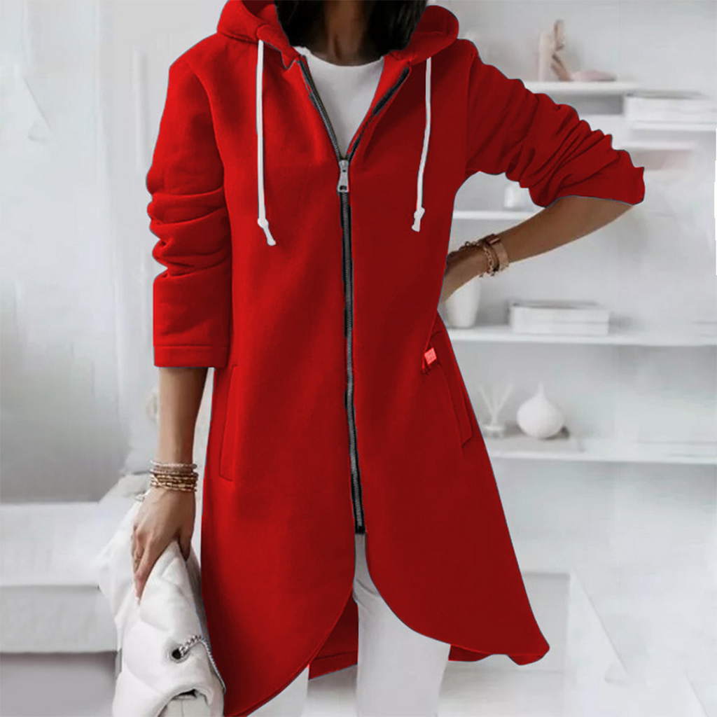 Women’s Longline Zip-Up Hoodie with Curved Hem
