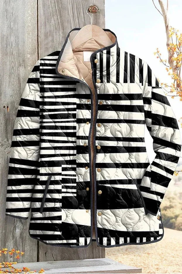 Women's Floral Patchwork Quilted Jacket with Stand Collar