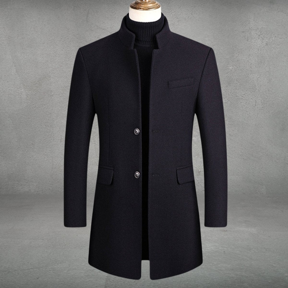 Men’s Stand Collar Slim Fit Tailored Overcoat