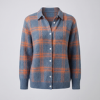 Women’s Collared Plaid Knit Cardigan with Button Front