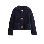 Women's Chunky Knit Gold Button Cropped Cardigan