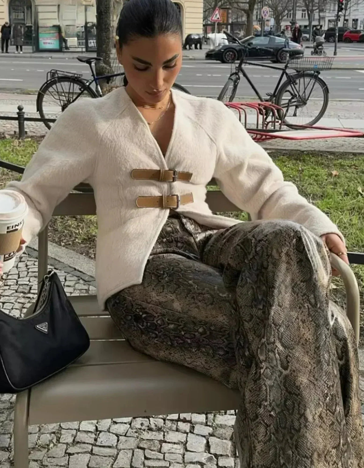 Women's Textured Buckle Front Cropped Jacket