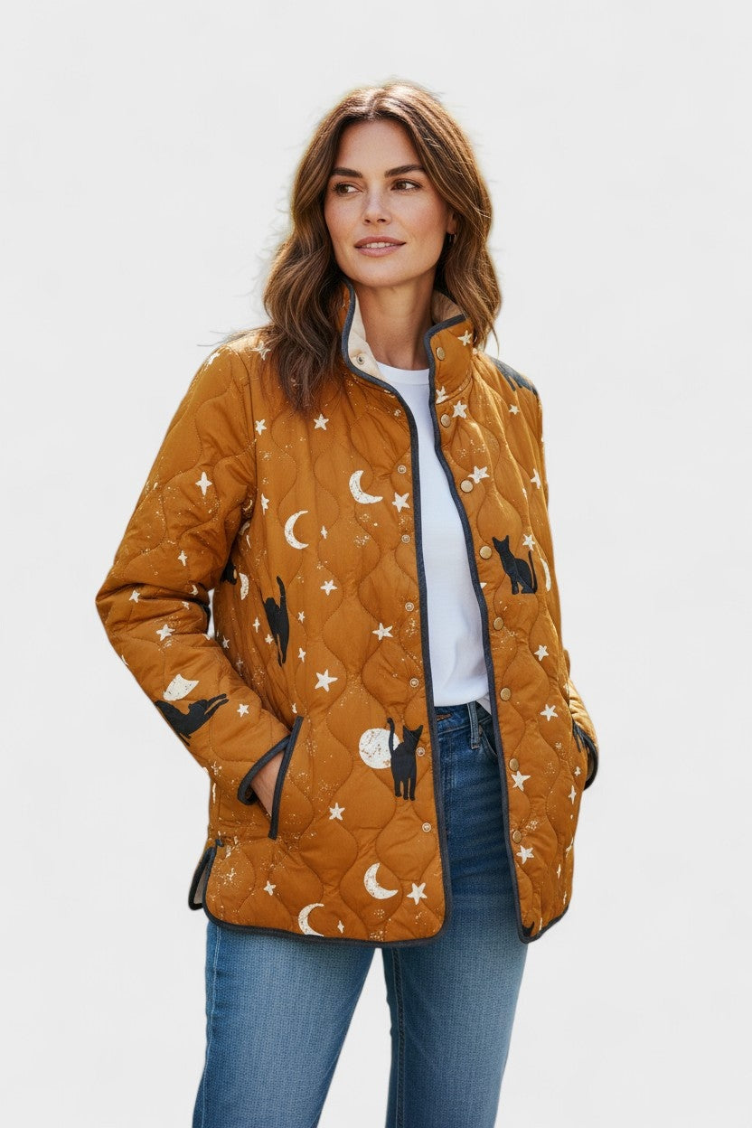 Women's Floral Patchwork Quilted Jacket with Stand Collar