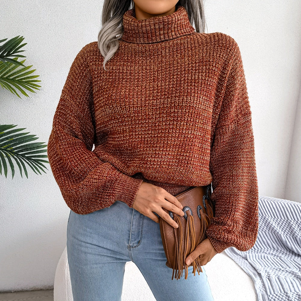 Women’s Marled Knit Cropped Turtleneck Sweater