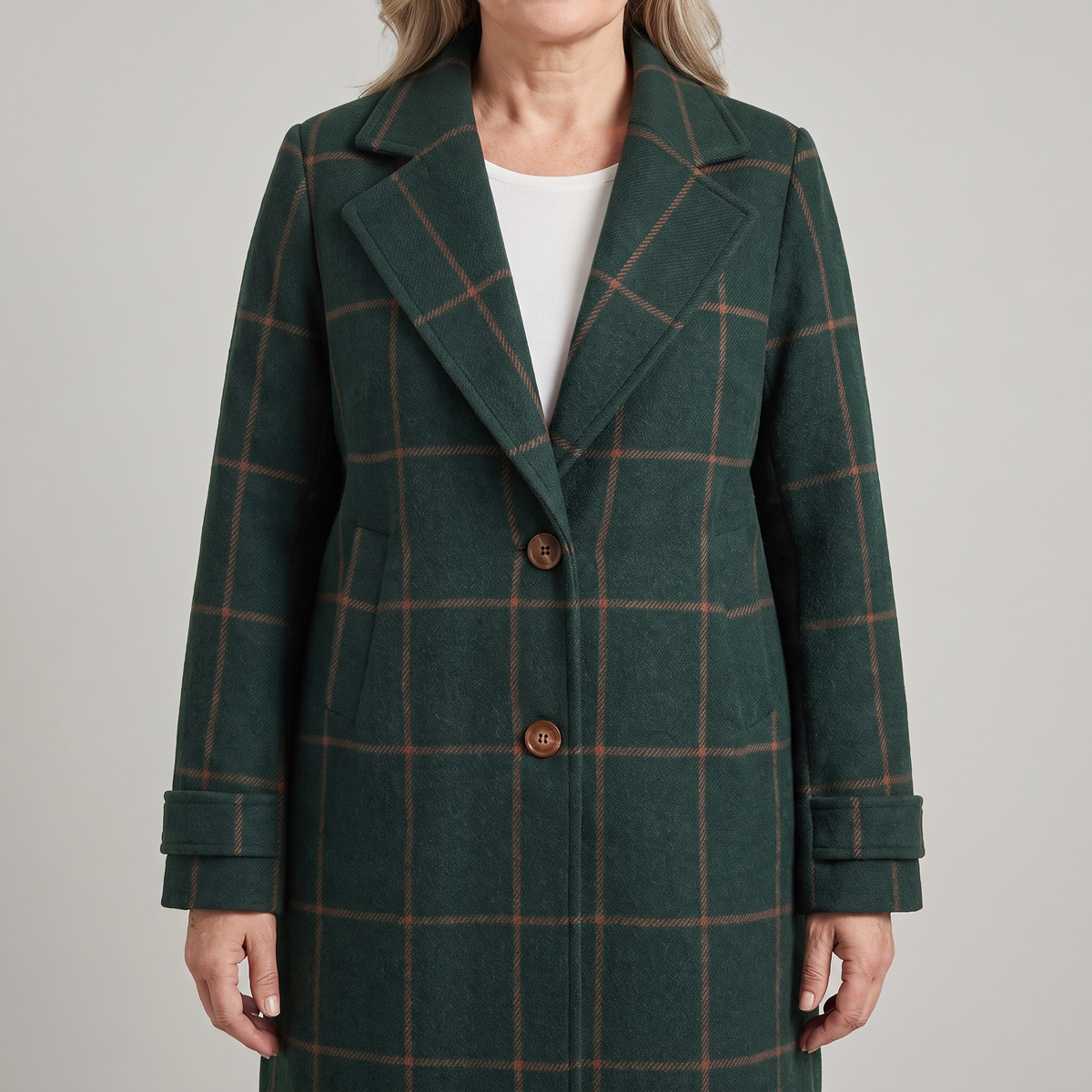 Women’s Windowpane Check Single-Breasted Coat