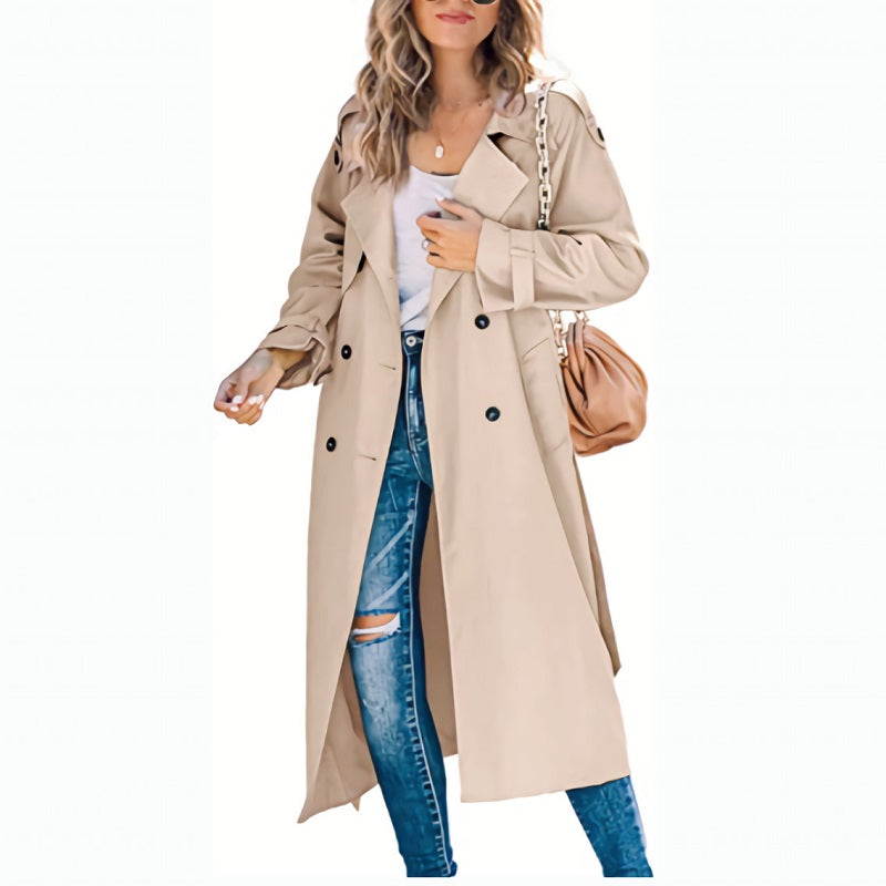 Women’s Lightweight Double-Breasted Maxi Trench Coat
