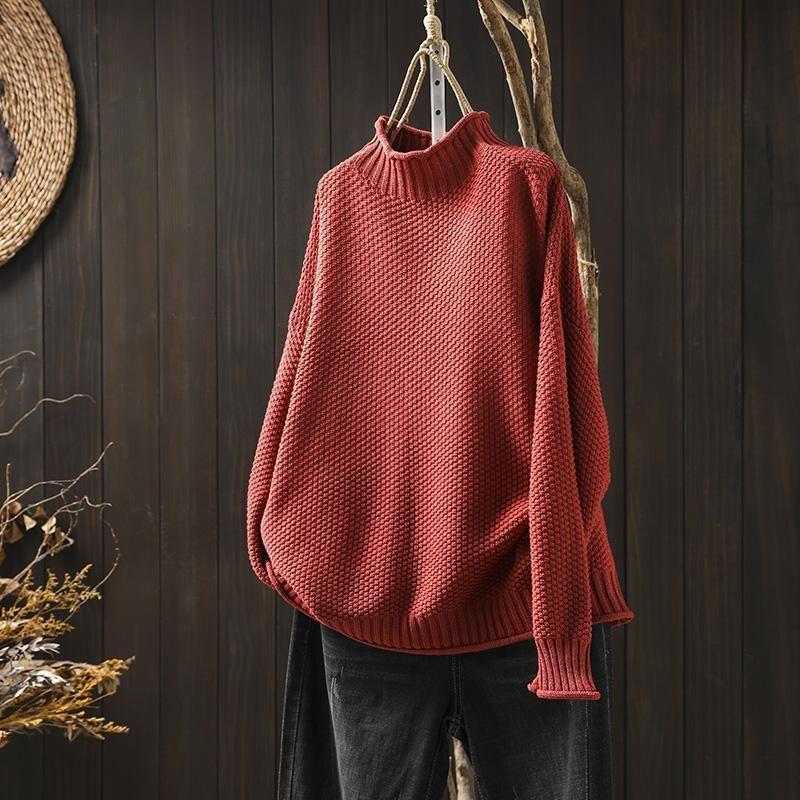 Women's Relaxed Textured Knit Mock Neck Sweater