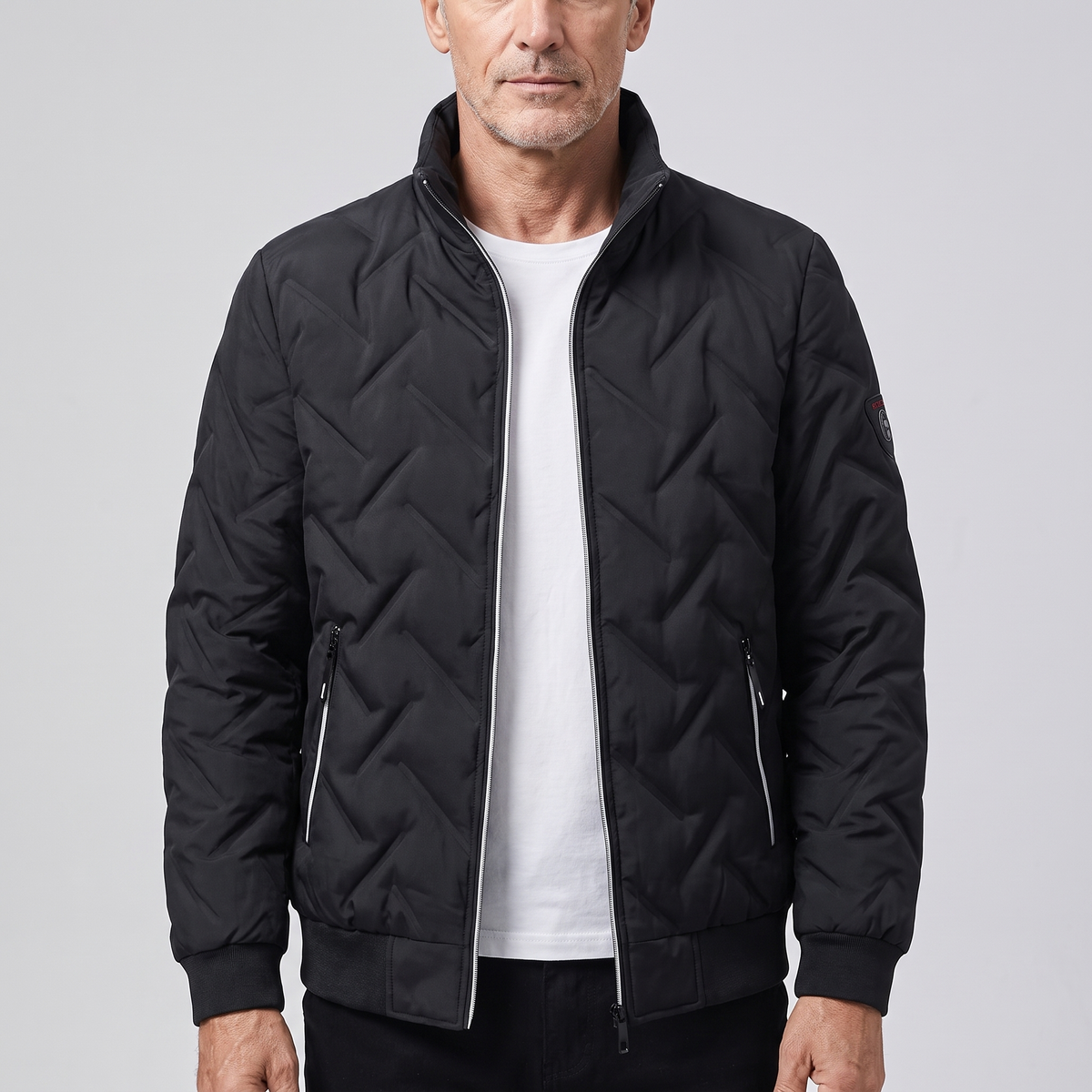 Men’s Chevron Quilted Stand Collar Bomber Jacket