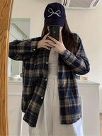 Women's Oversized Plaid Flannel Button-Up Shirt