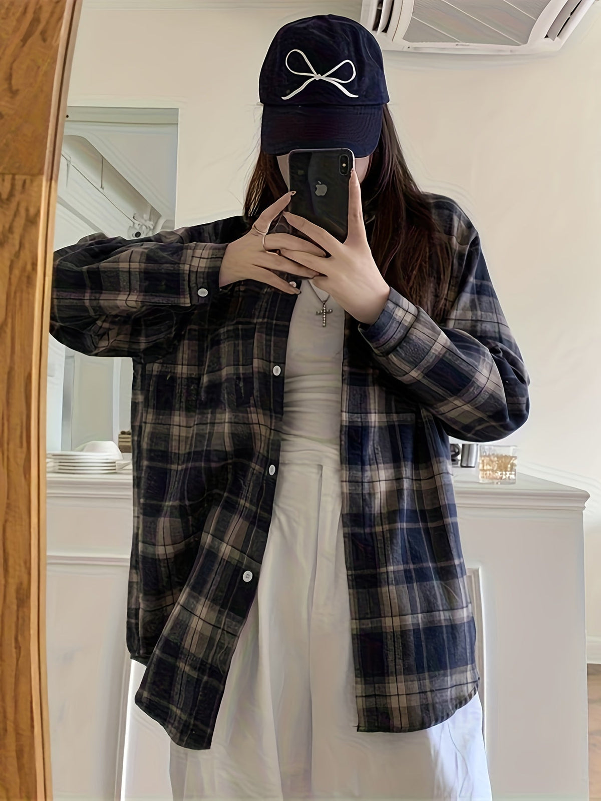 Women's Oversized Plaid Flannel Button-Up Shirt