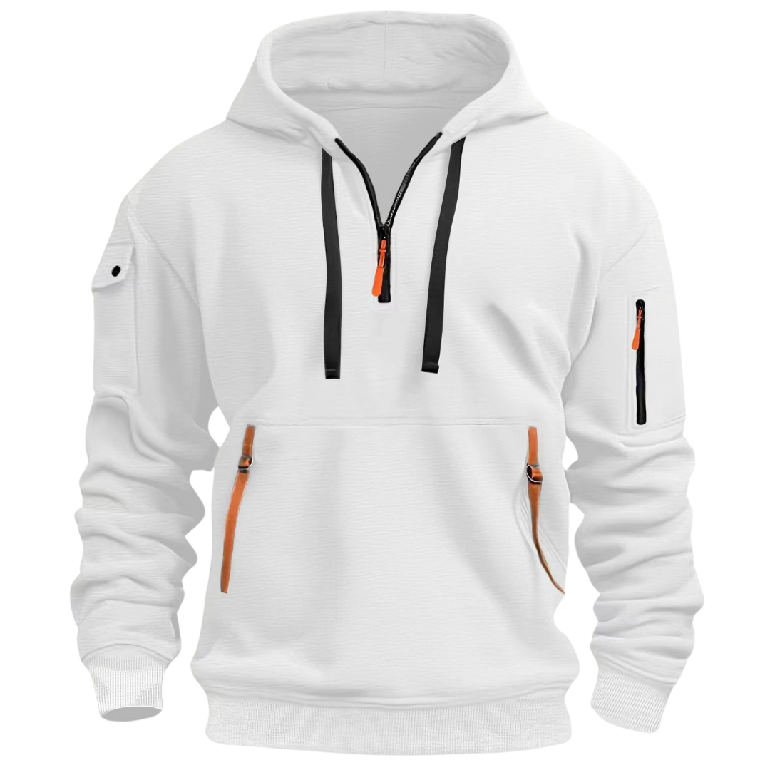 Men's Utility Quarter-Zip Hoodie with Cargo Sleeve Pocket