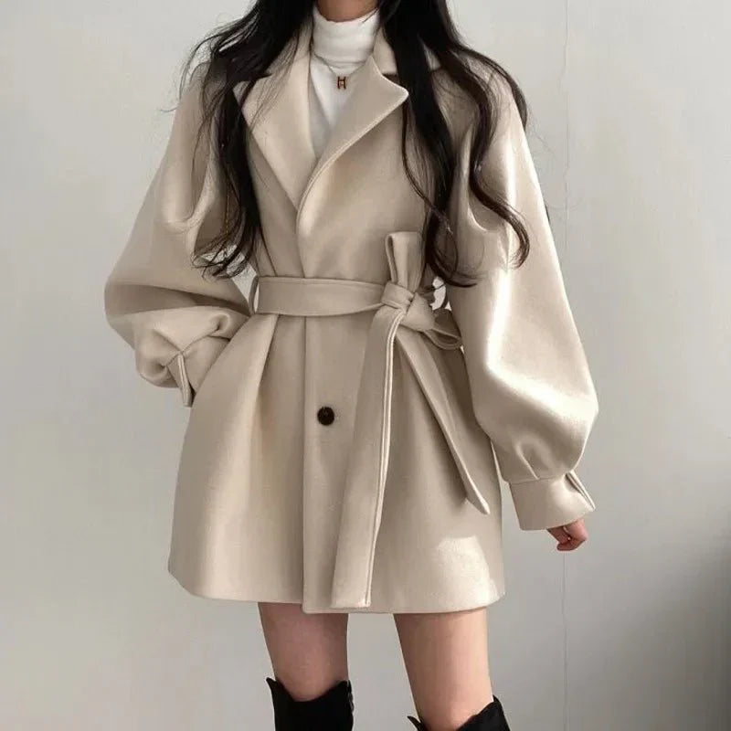 Women’s Belted Balloon Sleeve Coat