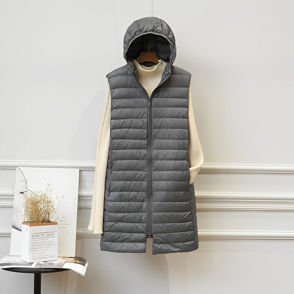 Women’s Longline Hooded Quilted Puffer Gilet
