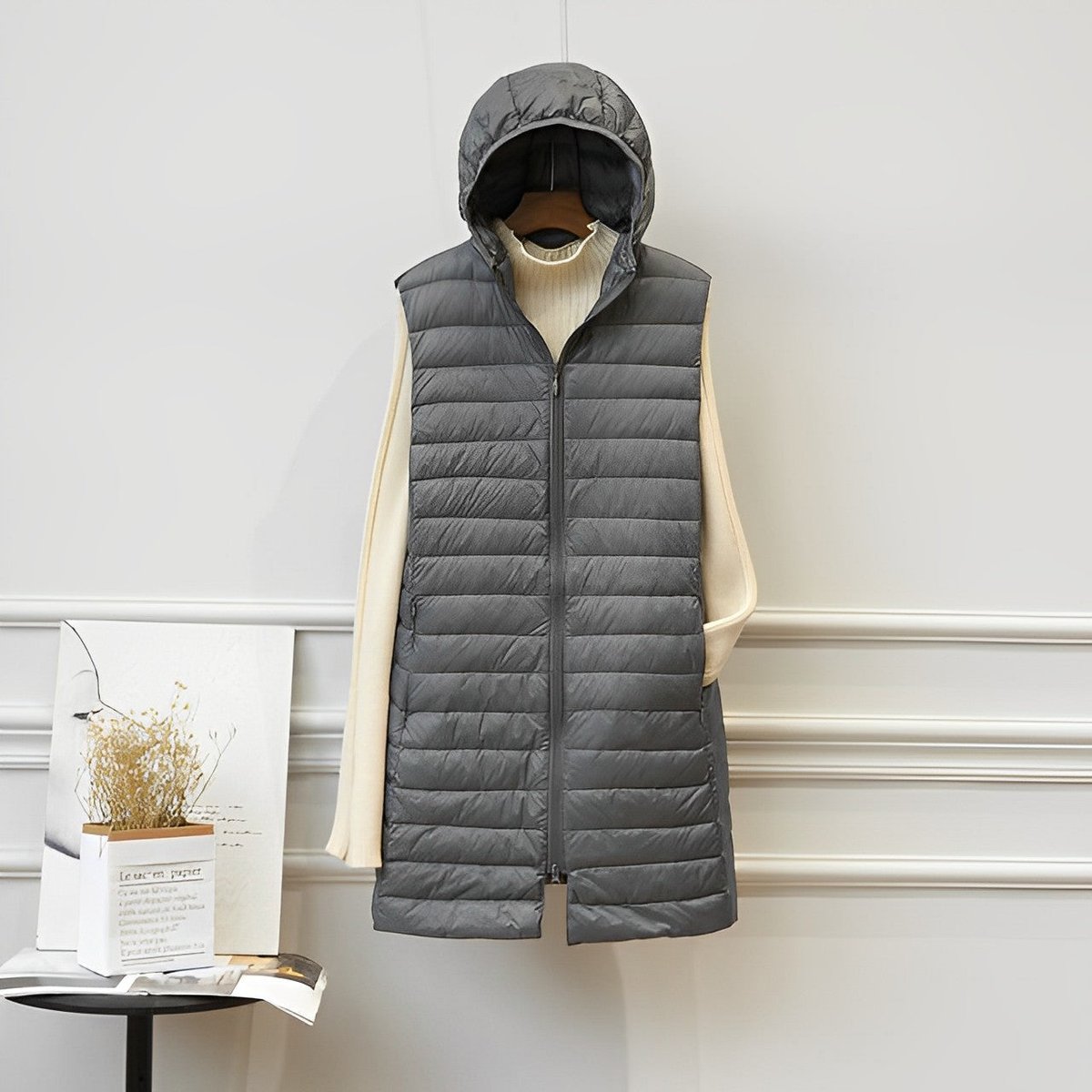 Women’s Longline Hooded Quilted Puffer Gilet