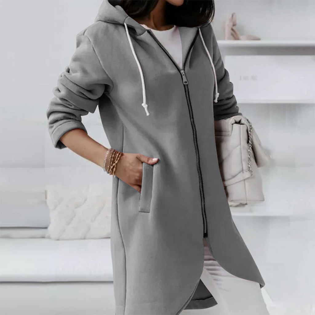 Women’s Longline Zip-Up Hoodie with Curved Hem