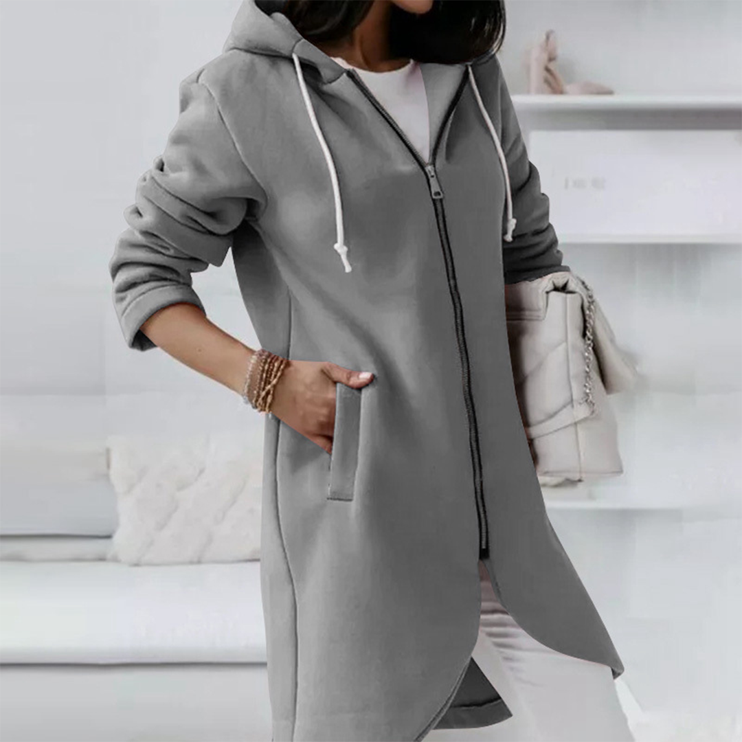 Women’s Longline Zip-Up Hoodie with Curved Hem