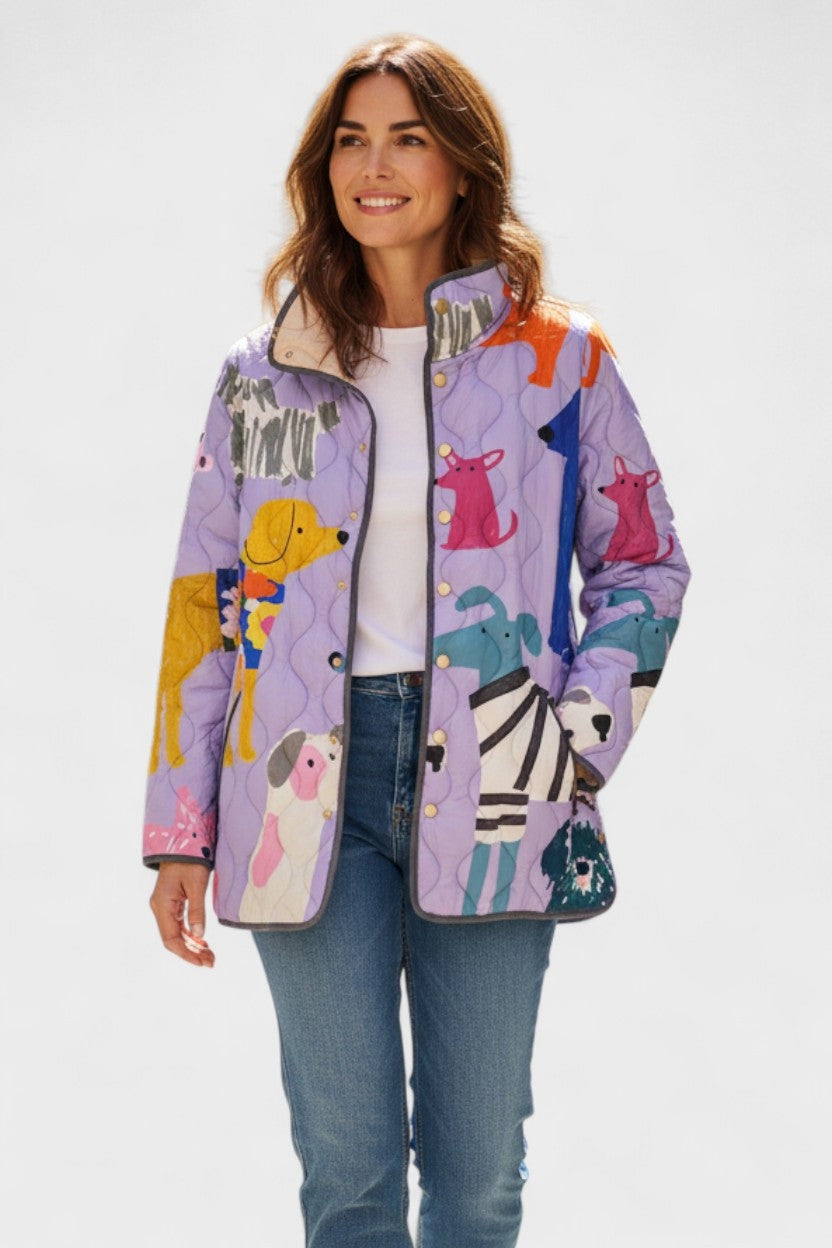 Women's Floral Patchwork Quilted Jacket with Stand Collar