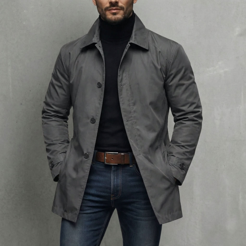 Men's Longline Button-Front Trench Style Coat