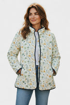 Women's Floral Patchwork Quilted Jacket with Stand Collar