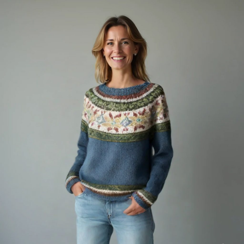 Women's Fair Isle Yoke Knit Round Neck Sweater