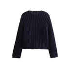 Women's Chunky Knit Gold Button Cropped Cardigan