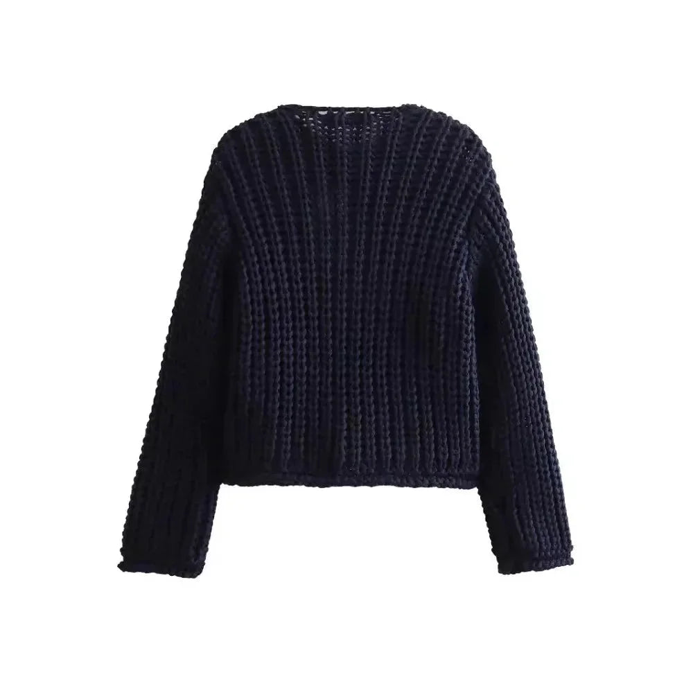 Women's Chunky Knit Gold Button Cropped Cardigan