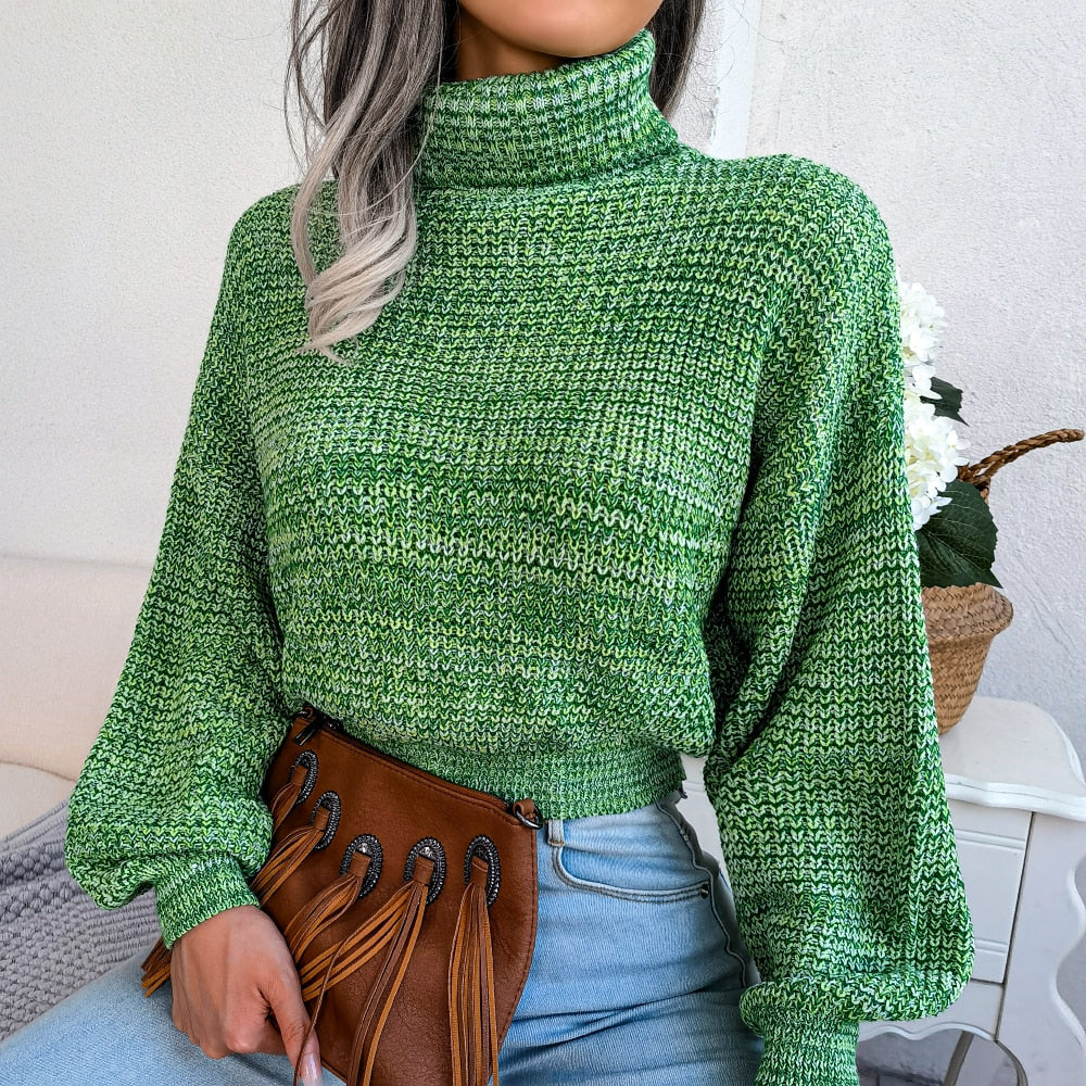 Women’s Marled Knit Cropped Turtleneck Sweater