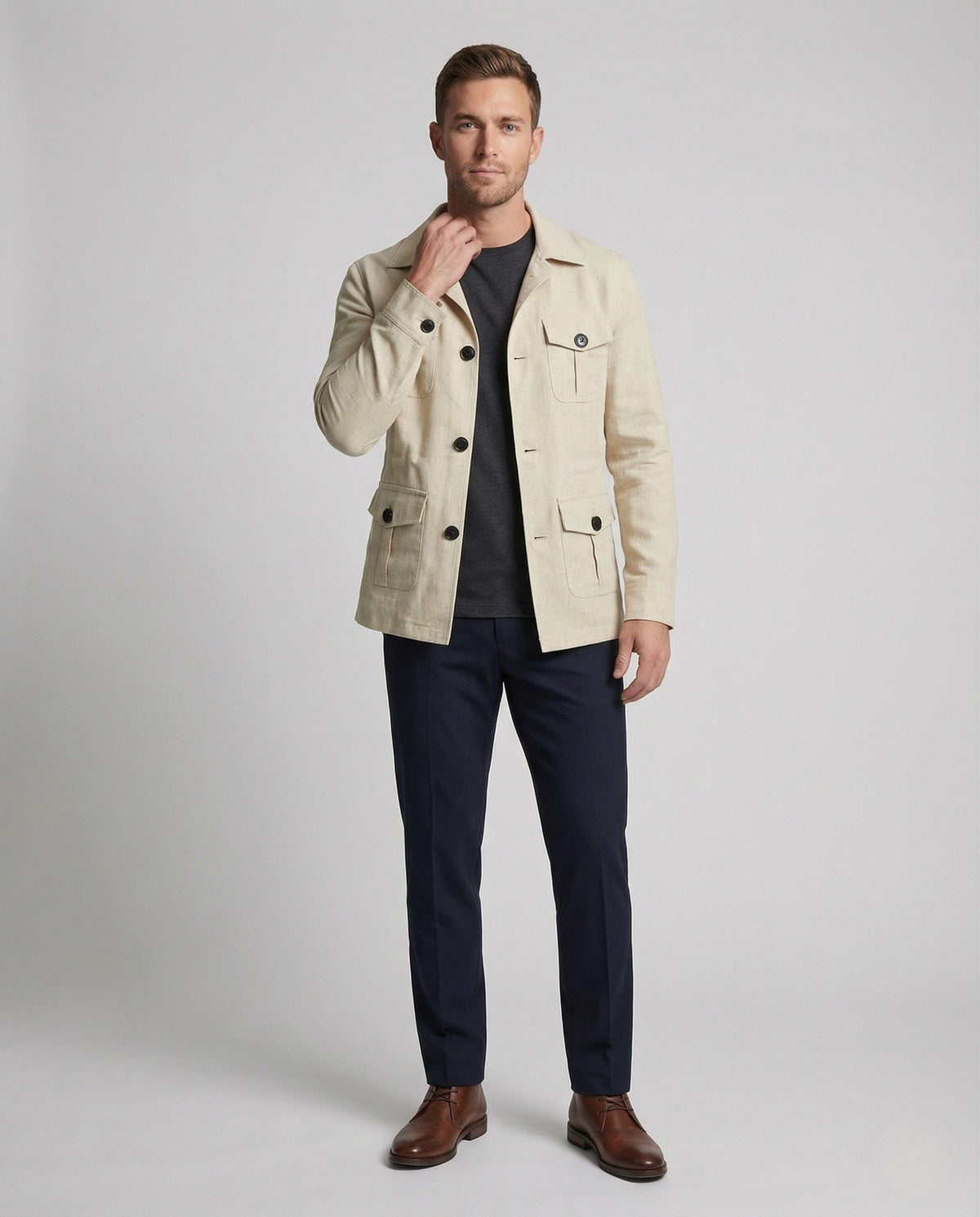 Men’s Linen-Look Four Pocket Safari Jacket