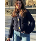 Women's Chunky Knit Gold Button Cropped Cardigan