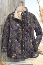 Women's Floral Patchwork Quilted Jacket with Stand Collar