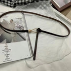Women’s Skinny Leather-Look Waist Belt with Metallic Hook Buckle