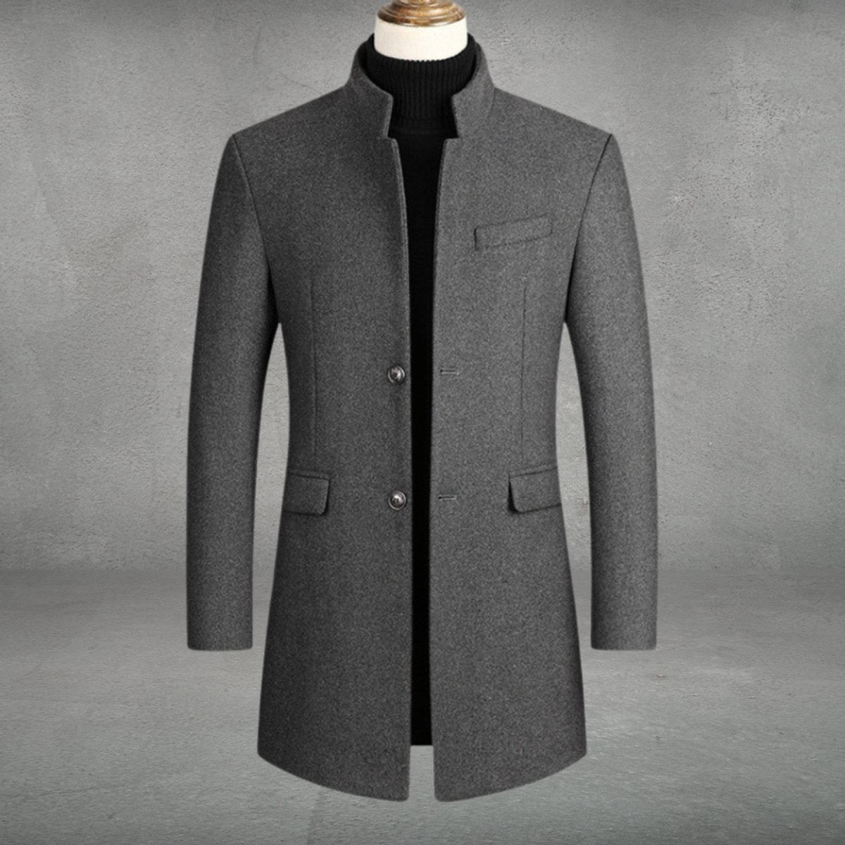 Men’s Stand Collar Slim Fit Tailored Overcoat