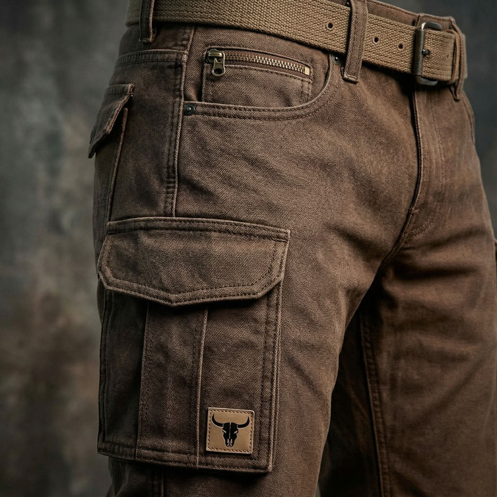 Men's Vintage Straight-Leg Cargo Trousers with Flap Pockets