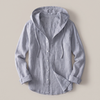 Men’s Striped Hooded Button-Up Shirt with Drawstring