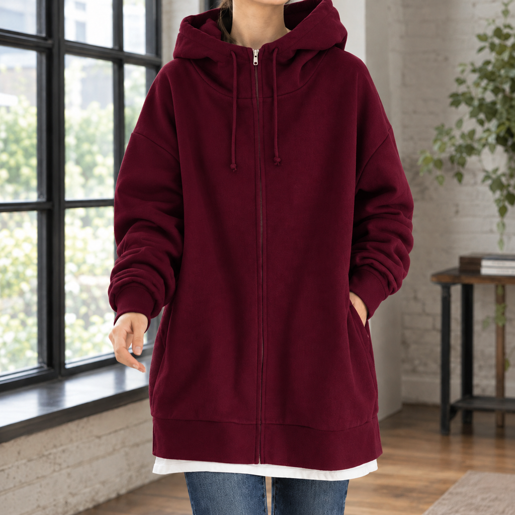 Women’s Oversized Longline Zip-Up Hoodie