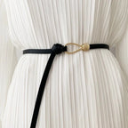 Women’s Skinny Leather-Look Waist Belt with Metallic Hook Buckle