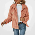 Women’s Ribbed Plush Fleece Zip Jacket