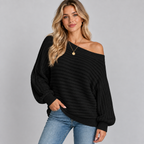 Women's Off-Shoulder Ribbed Knit Batwing Sweater