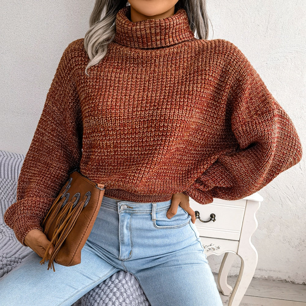 Women’s Marled Knit Cropped Turtleneck Sweater
