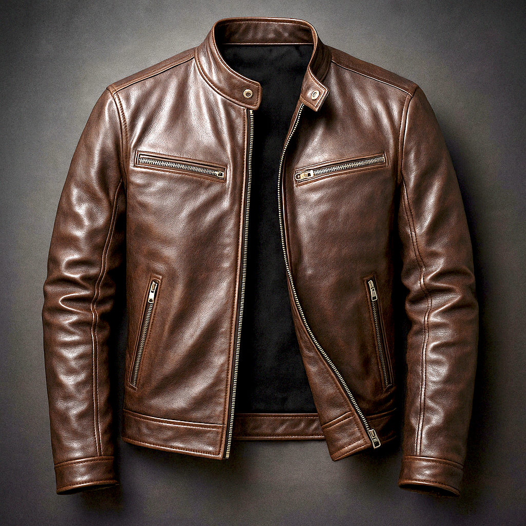 Men’s Vintage Burnished Faux Leather Racer Jacket