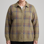 Women’s Collared Plaid Knit Cardigan with Button Front