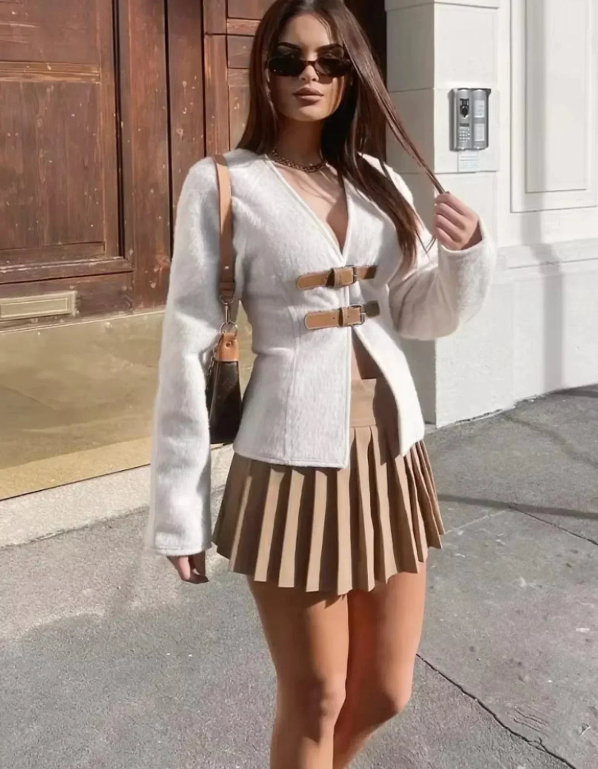 Women's Textured Buckle Front Cropped Jacket